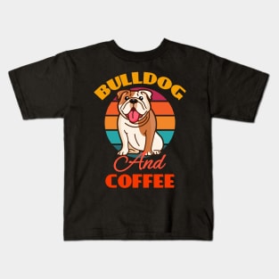 Bulldog And Coffee Dog puppy Lover Cute Sunser Retro Funny Kids T-Shirt